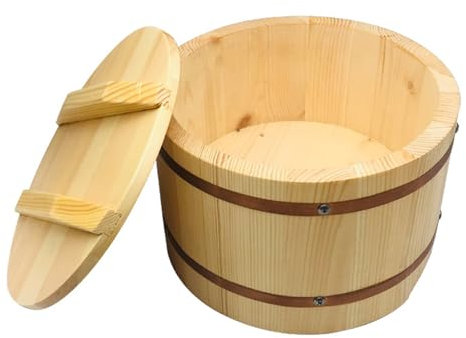 Sushi Arrocera De Madera Japonés Hangiri Sushi Oke Cubo Para Mezclar Arroz Cubo De Arroz Contenedor Con Banda De Cobre Para Restaurante Hogar Cocina, Large