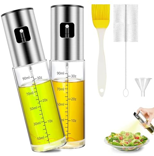 XiaoLidm 2 Stück Ölsprüher zum Kochen, Öl Sprühflasche zum Kochen Ölsprüher für Heißluftfritteuse, Ölspray mit 100 ml Fassungsvermögen, Olivenölsprüher für Salat, Grillen, Backen in der Küche