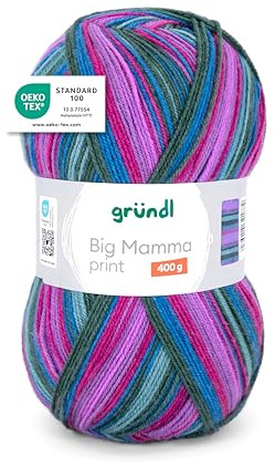 Gründl Big Mamma Print - Lana XXL para tejer - ovillo grande de 400 g / 1040 m - lana con degradado de color 100% poliacrílico - magenta-azurblau-taubenblau-flaschengrün