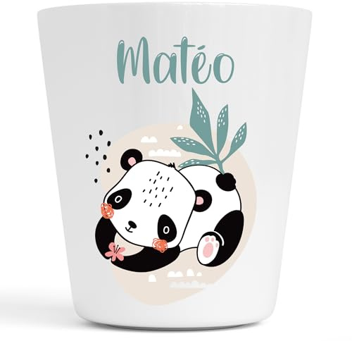 Générique Gobelet en Plastique pour Enfants | Gobelet Personnalisé avec Nom |Verre Plastique Incassable Personnalisé (Motif 8 Paresseux) (Panda Matéo)