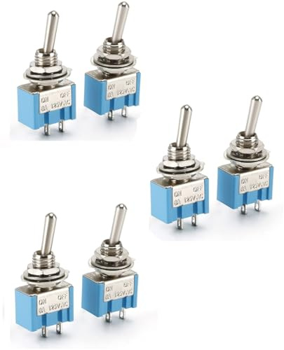 Lot de 6 interrupteurs à bascule bleus à 2 broches 2 positions 250 V 3 A pour voitures, maisons et appareils industriels