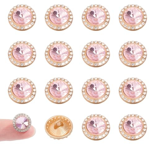 NBEADS 20 Stk. Strass-Schaft-Knöpfe, 12mm Flache Runde Zink Legierung Kristall Strasssteine Knöpfe zum Aufnähen für Hemden Kleid Mantel Pullover, Rosa