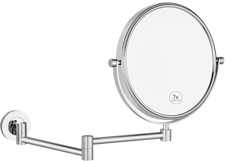 Nicesail Specchio cosmetico da parete con ingrandimento 7x, cromato, per bagno, specchio da barba allungabile, con ingrandimento, montaggio a parete, diametro 20 cm