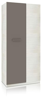 duehome | Armario Juvenil, Infantil, Modelo Axim, Acabado en Color Blanco Alpes y Basalto, Medidas: 90 cm (Ancho) x 200 cm (Alto) x 52 cm (Fondo)