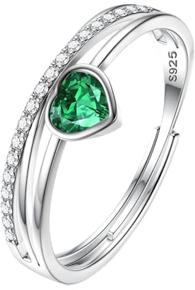 JeweBella Anillo Plata de Ley 925 Mujer Ajustable Anillos Corazón Piedras Cumpleaños Circonita Cúbica Anillos de Compromiso Pedida Promesa Anillos Mujer de Aniversario Amistad