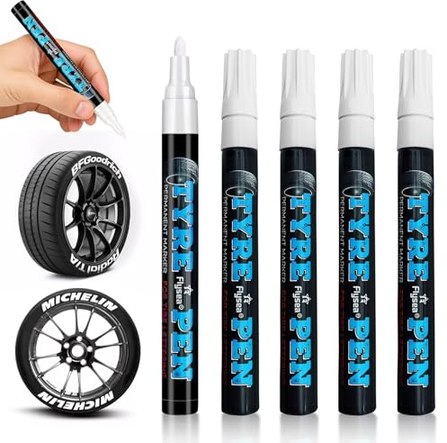 YUWJOOWEE 5 Stück Auto Reifen Stift Weiß, Hohe Kapazität Reifenstift Weis Wasserfest, Wasserfest Reifenmarker, Lackstift Weiß, Weißer Reifenmarker für Auto Motorrad Reifen