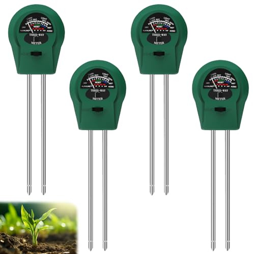 Behogan 4 Stück Boden-Feuchtigkeitsmessgerät, 3 in 1 Boden Feuchtigkeitsmesser für Pflanzen, Bodenmessgerät mit PH/Temperatur/Licht, Geeignet für Garten-, Innen- und Außenanwendungen