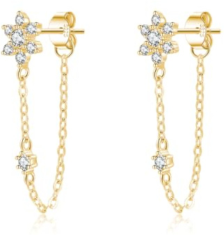 SLUYNZ Sterling Silber CZ Blume Ohrringe Kette für Damen Mädchen Blume Hängend Ohrringe Ohrhänger