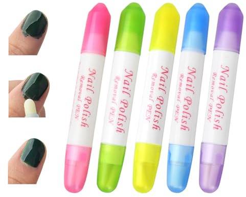 5 Pack Nail Polish Corrector Pens with 15 Replacement Tips, Reusable Manicure Remover Pen, Nail Art Edge Cleaning Pen, Nail Polish Remover Pens, Manicure Correction Pens, Nail Varnish Remover Pens