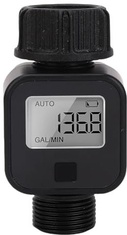 Telituny Medidor Digital de Flujo de Agua, Caudalímetro para Manguera 3/4 con Pantalla LCD, 4 Modos de Medición, IPX6 Impermeable, hasta 99,999L Capacidad para Jardín