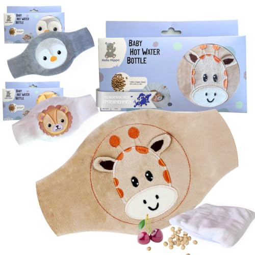 Hello Hippo - Baby körsbärsfrösäck - anti-kolikbälte med torr värme, mikrovågsugn eller ugn, allergivänlig och tvättbar (giraff)