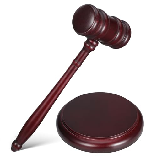 PLAFOPE Martillo de Juez Tradicional Símbolo de Autoridad Versátil y Elegante de Madera Marrón Bloque para Reuniones y Tribunales para Uso Profesional