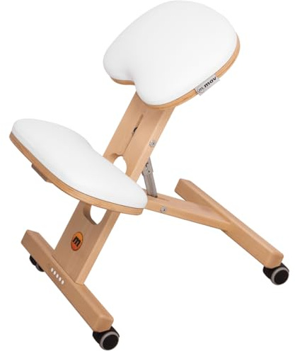 MOV Chaise Ergonomique, Tabouret Ergo-Comfort Snow S (sur Pieds réglables). Fabriquée à 100% en Bois de hêtre et combinant du Cuir écologique et du Daim écologique de la Plus Haute qualité