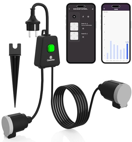 WLAN Steckdose Outdoor Zeitschaltuhr Aussenbereich mit 2 Steckplätzen | Smart Life Steckdose Aussensteckdose Wasserdicht IP44 Strommessung funktioniert mit Alexa 16A 3840W ideal für Garten Terrasse