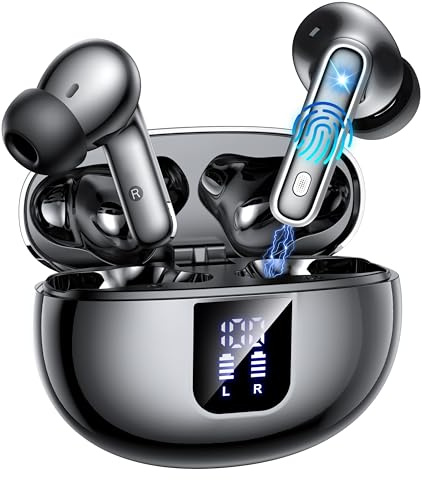 EUQQ Écouteurs sans Fil,Oreillette Bluetooth 5.4,Écouteurs sans Fil avec du Bruit ANC/ENC/Mode Transparence,36H Durée de Lecture,Hi-FI Stéréo,IP7 Étanche,Écran LED,Contrôle Tactile, Noir