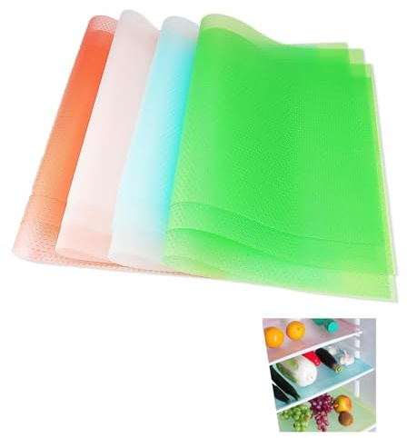 12 Pieces Fridge Liners for Shelves, 45 x 29 cm Antibacterial Fridge Mats, EVA Refrigerator Pad, Non-Slip Fridge Liners For Fridge, Cabniet, Drawer, Book Shelves(4 Blue+4 Green+4 Red+4 White)