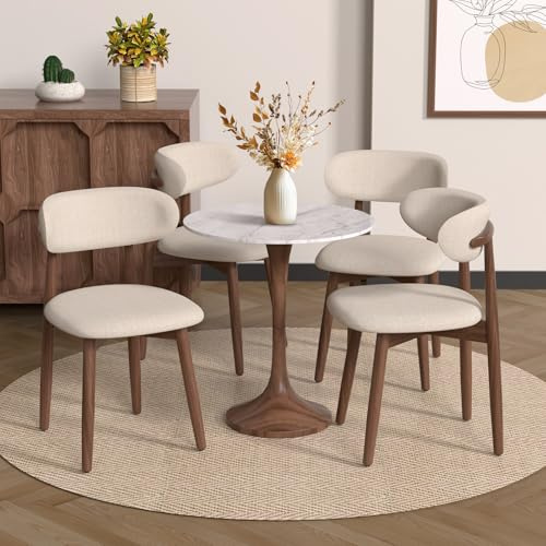 ＴＡＫＵＭＩ∞Ｘ Esszimmerstühle 4er Set Stühle Esszimmer Modern Esszimmerstuhl Holz Küchenstühle 4er Set Leinen Stoff Gepolstert Dining Chair Armlehnstuhl Beige Gebogener Rückenlehne für Zuhause, Restaurant