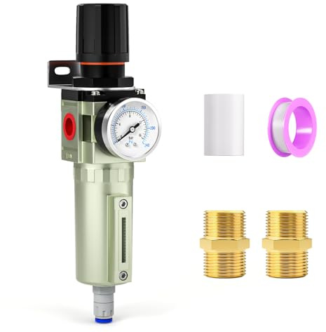 MEANLIN 3/4 BSP Heavy Duty Industrial Grade Air Compressor Moisture Filter, Auto Drain, Particulate Filter and Air Regulator for Plasma Cutter and Paint Spray