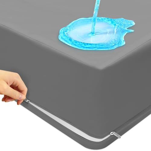 mafudoxi Milbenbezug Matratze 160x200x20cm, Premium Sechsseitiger Wasserdichter Matrazenschoner, Matratzenbezug mit Dreiseitigem Reißverschluss, Waschen bei 60°C - Grey