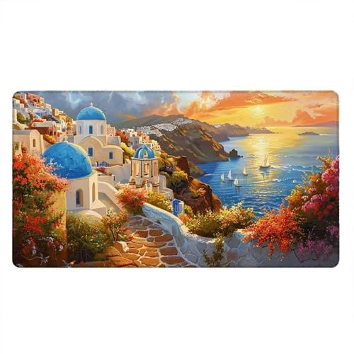 Large Gaming Mouse Mat 1600 x 800 x 3MM XL Extended Desk Pad, Gaming Keyboard Mousepad Waterproof, Big Mouse Pad with Non-Slip Base and Stitched Edge, Office Home Computer (Sunset Town) xR2-677