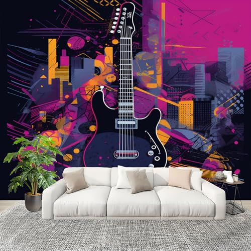 Papel Tapiz 300x210cm Abstracto MúSica Ciudad Decoración De Pared Sala Cuarto Oficina Salón Negro Fotomural limpiable - Mural de Papel Pintado