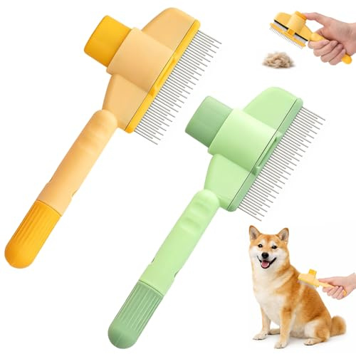 ARATERVIO 2 Stück Selbstreinigende Katzenbürste Fellblitz Bürste mit Edelstahlzinken & Ergonomischem Griff Effektive Unterfellbürste zur Haarentfernung für Lang- und Kurzhaar Katzen Hunde
