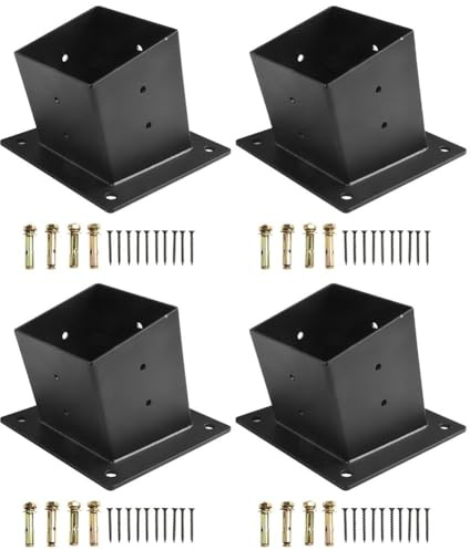 15° Slanted Roof Pergola Brackets, Heavy-Duty Steel Wall Mount Hardware for Porch, Gazebo & Backyard Pergolas – Fits 4 x 4 Timber Posts, Weatherproof Black (4pcs)
