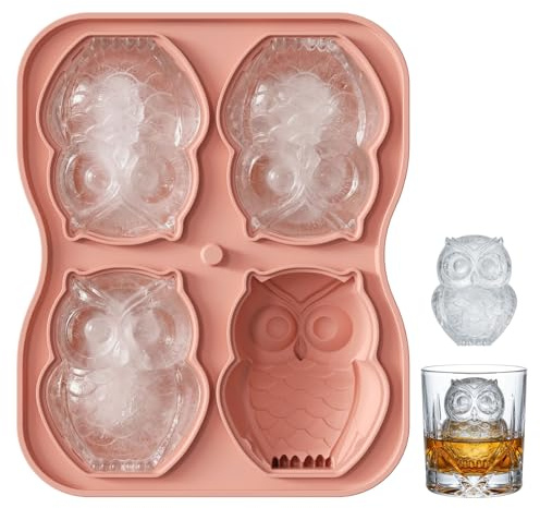Silicone Ice Cube Tray with Lid, Large Ice Cube Moulds 3D Owl Easy Release Ice Tray with Lid, BPA Free Silicone Ice Cube Moulds for Jelly Drinks, Baking, Homemade Treats Chocolate