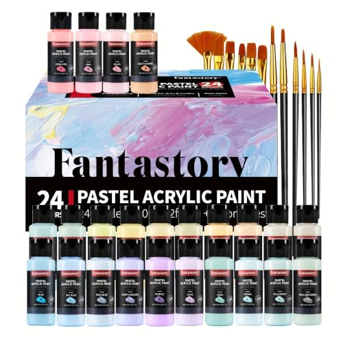 Fantastory Juego de pinturas acrílicas pastel 24 x 60 ml, pintura acrílica con 12 pinceles
