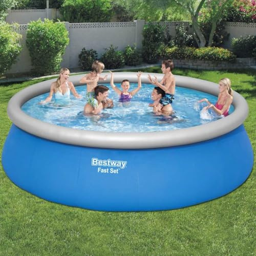Ziaphsol Piscine Gonflable Ronde Bestway Fast Set 457x122 cm avec Filtre, échelle, bâche et Tapis de Sol pour Jardin, Famille, Loisirs extérieurs, Installation Rapide, capacité 13807 L