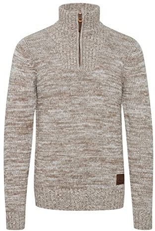 Solid SDPhilostrate stickad tröja för män, troyer grovstickad tröja med ståkrage och dragkedja, Dune (5409), XL
