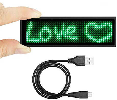 LED Name Badge, OUHL Upgraded LED Name Tags Rechargeable Cellphone Programmable Business Badges Mini LED Display for Shop Hotel Exhibition(Green)