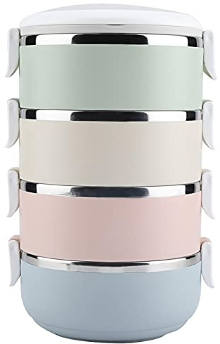 Fiambrera térmica, cajas bento portátiles apilables redondas de acero inoxidable para alimentos calientes, contenedor de comida(4 capas)