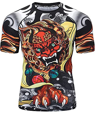 LAFROI kortärmad UPF 50+ baslager prestanda kompression tröja utslag vakt-CLY08 Lion Dance Size XL