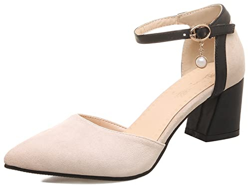 Bviennic Donna Appuntito Estate Con Cinturino Alla Caviglia Tacco A Blocco Sandali Eleganti Serata Moda Closed Toe Vestito Prom Scarpe Beige/5Cm Numero 37 Eu-38Cn
