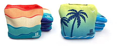 SC Cornhole Games Professional Dual Sided Cornhole Bags- 16 oz 6x6 w/ Premium Resin Fill - Official Tournament Slide/Stick Pro Bean Bags - Regulation/Approved (Summer Waves/Tropical)