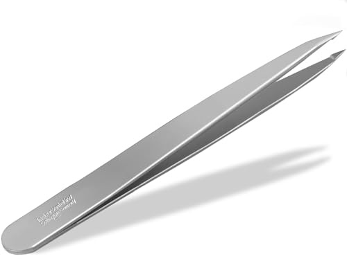 Solinger Profi Zeckenpinzette Spitze Zeckenzange Made in Germany 9,5 cm | Edelstahl Spitzpinzette Hunde Zecken Pinzette oder Fremdkörperpinzette. Verstärkte Spitze zur effizienten Zeckenentfernung