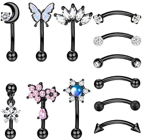 Kakonia 12 Stück Rook Curved Barbell Piercing Gold Edelstahl Tragus Helix Knorpel Lippen Schmuck für Damen