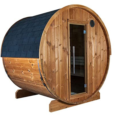 Sentiotec Kaski 180 Panorama Fasssauna Außensauna aus Thermo-Kiefer Ø 220 x 180 cm