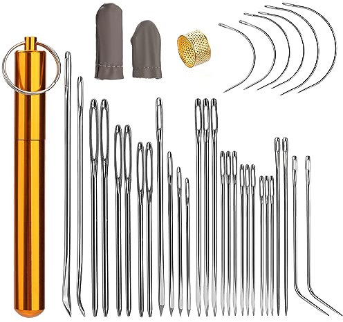 38 aiguilles à coudre à la main très résistantes, 8 types d'aiguilles à coudre à la main en cuir et 4 aiguilles incurvées avec étui à aiguilles pour le rembourrage, la réparation de toile de tapis