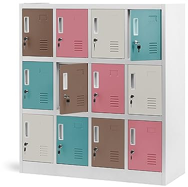 Jan Nowak Armoire vestiaire 4B3A Casier Metallique 12 Compartiments Revêtement en Poudre 120 cm x 110 cm x 45 cm (Couleurs Pastel)