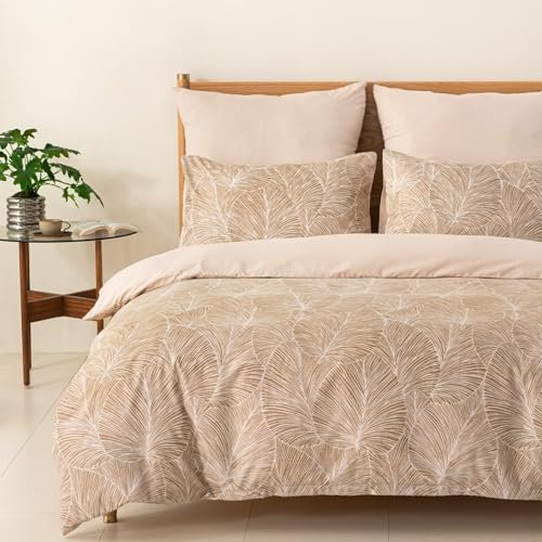 Tokokimo - Juego de funda de edredón de microfibra suave para cama doble, diseño de hojas tropicales, juego de ropa de cama de verano con 2 fundas de almohada, 200 x 200 cm, beige/tropical