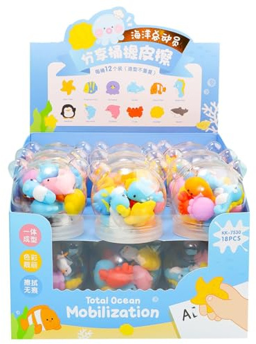 1 Eimer mit 12 Stück Ozean-Tier-förmigen Eimer-Radiergummis, 3D-Mini-Radiergummi, 3D-Ozean-Gummi (12 Stück in 1 Eimer)