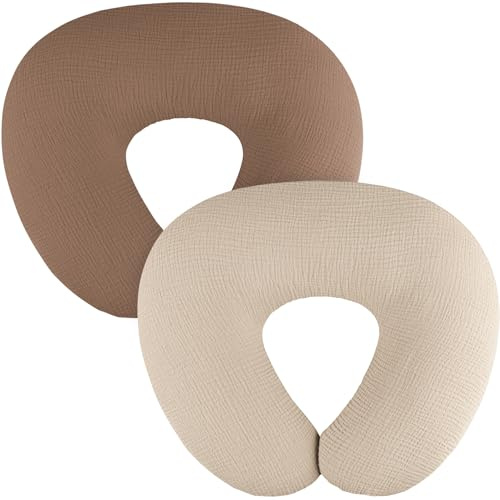 MairMore 2-Pack Muslin Nursing Pillow Covers, Breathable 100% Cotton Breastfeeding Pillow Slipcovers for Standard Nursing Pillows, Soft Covers for Baby Girls and Boys with Zipper