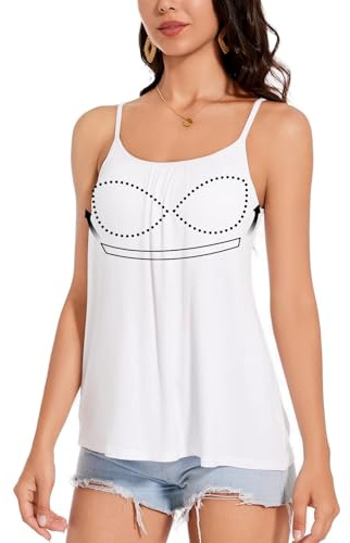 ANYFITTING Damlinne med inbyggd BH U-hals Spets Camisole Spaghetti Remmar Loose Fit Basic Casual Camis Vit XL