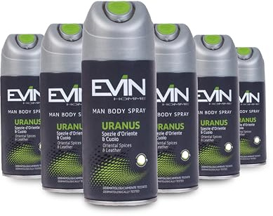 EVIN HOMME | Uranus spray för män, doft kryddor och läder, varaktighet 24 h, 6 x 150 ml
