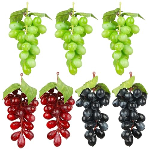SVUPUE Artificial Grapes Set, 7 pieces Artificial Grapes Decoration, Fake Realistic, Plastic Fruit Decro Prop, 3 pieces Different, for wine Decoration