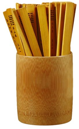 POPETPOP Varillas Chinas para Adivinación 64 Hexagramas de Bambú Natural con Cubo de 10 CM Accesorio Portátil para Juegos de Adivinación Estilo Chino Casa Oficina y Escuela