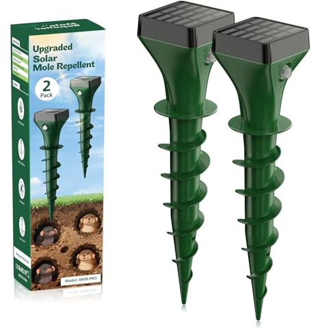 Anti Taupe Solaire, 2 Pièces Répulsif Taupe Solaire Vibration et Ultrasons, Efficace Contre Les Taupes, Les Campagnols, Les Souris, Les Serpent, Ainsi Que Les Rongeurs de Jardin, IP65 étanche-Vert