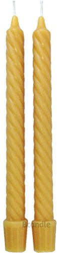BCandle 100% Pure Beeswax Spiral Twist Taper Candles (Set of 2) Organic - 8 Inches Tall, 3/4 Inch Diameter, Hand Made